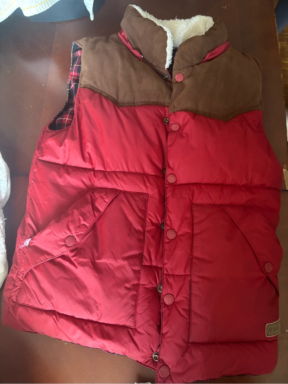 Red Puffer Vest with Sherpa Collar
